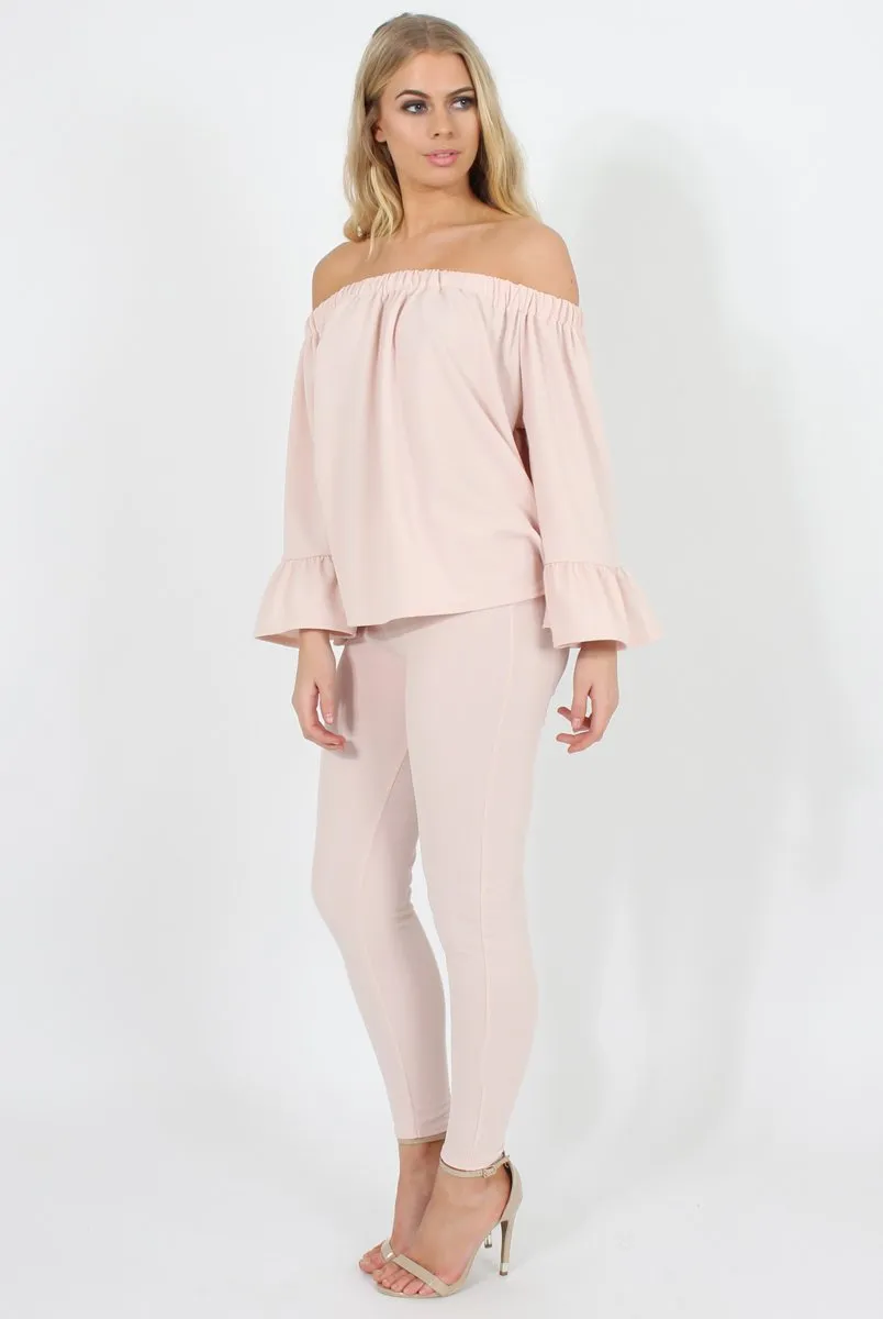 Nude Off The Shoulder Co-ord Set - Lydia