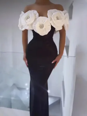 Off Shoulder Flower Diamonds Maxi  Dress