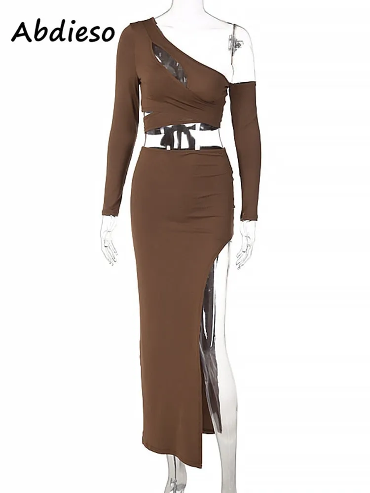 One Shoulder Cut Out Sexy Autumn Maxi Bodycon Dress