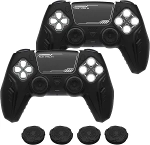 PlayVital CyberMecha Series - Dockable Model - Anti-Slip Premium Silicone Skin for PS5 Controllers - 2 Pair Set - Futuristic Design - Compatible with PS5 Official Charging Dock - Thumb Grip Caps included - Black