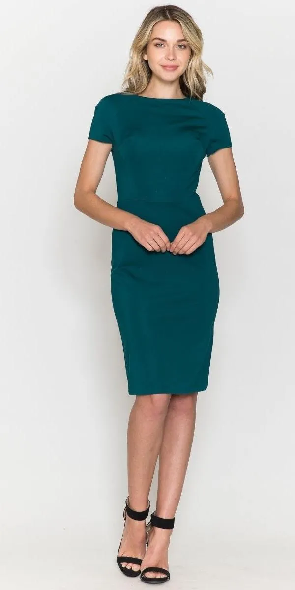 Poly USA 8774 Cap Sleeves Round Neck Midi Dress