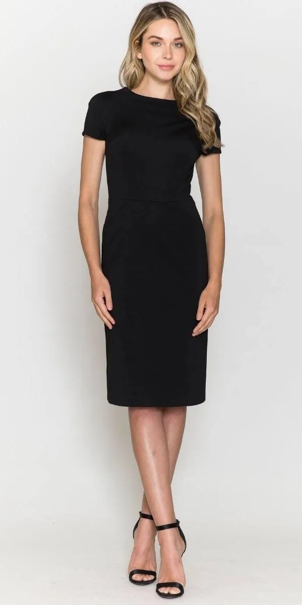 Poly USA 8774 Cap Sleeves Round Neck Midi Dress