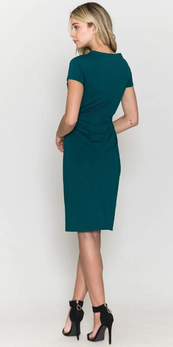 Poly USA 8774 Cap Sleeves Round Neck Midi Dress