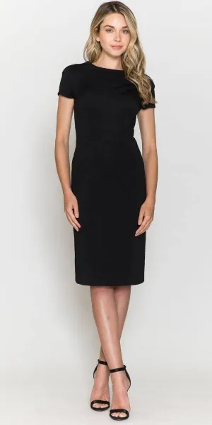 Poly USA 8774 Cap Sleeves Round Neck Midi Dress
