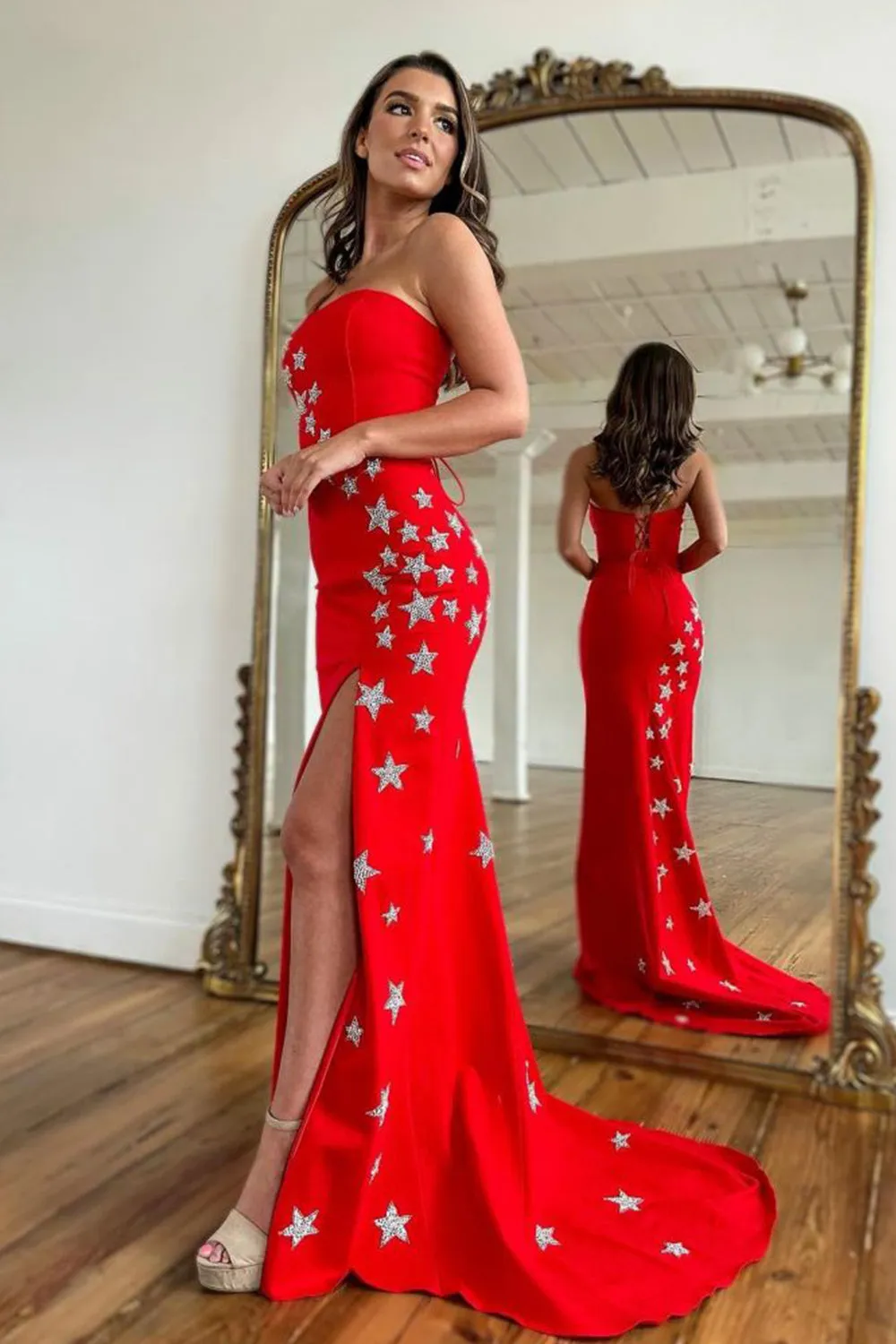 Roycebridal Charli |Sheath Strapless Satin Prom Dress with Slit