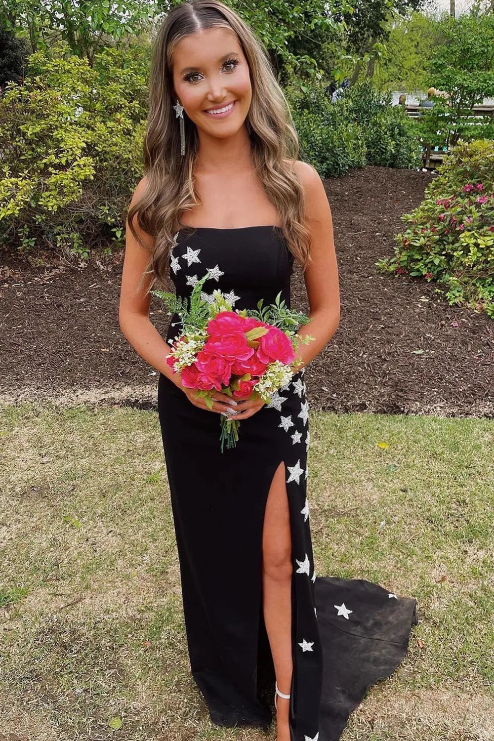 Roycebridal Charli |Sheath Strapless Satin Prom Dress with Slit