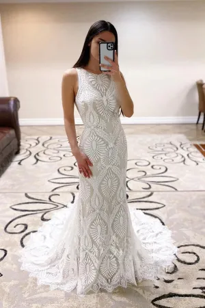 Roycebridal Sheath Open Back Lace Wedding Dresses With Court Train,  Bridal Dresses, MW738