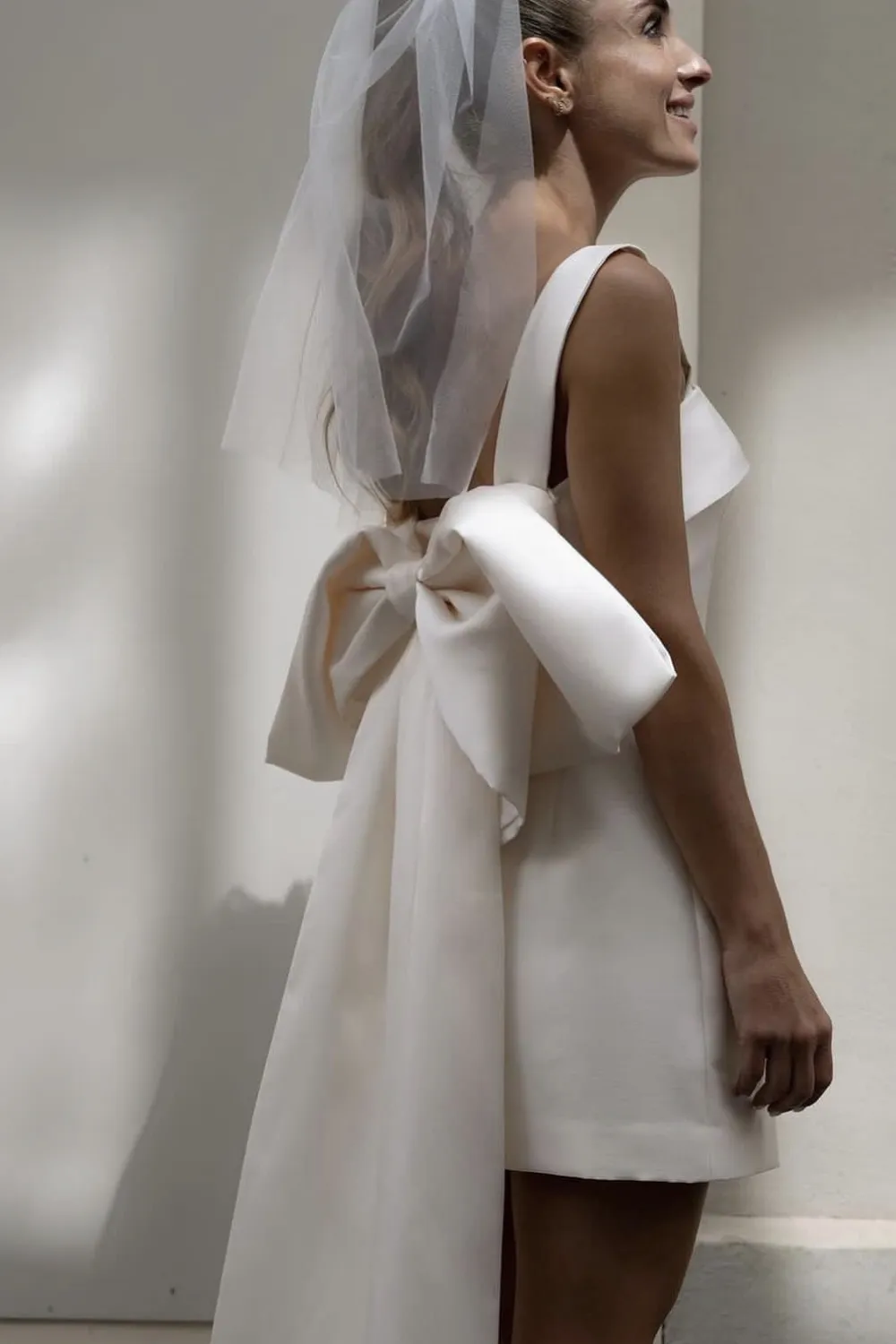Satin Bow Informal Wedding Dress Mini Style