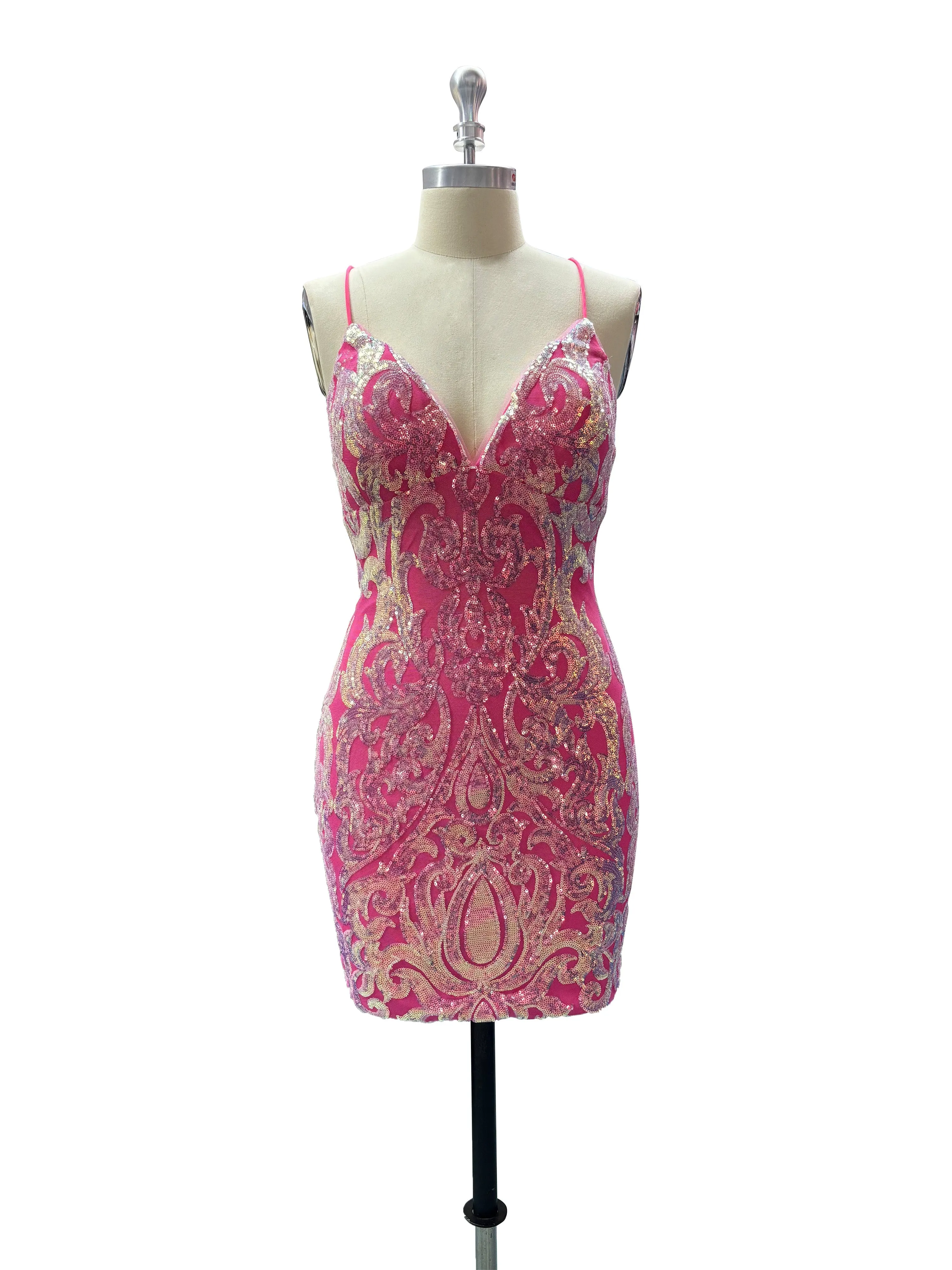 Sheath Spaghetti Straps Sequins Lace Up Back Homecoming Dresses