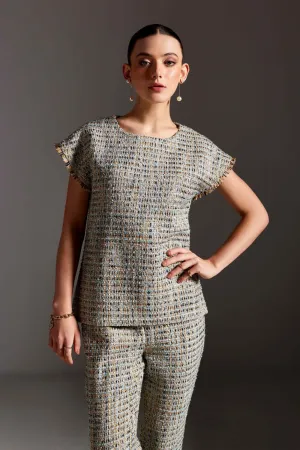 Silver Tweed Top