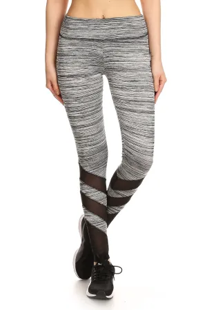 Solid Banded Mesh Panel Leggings
