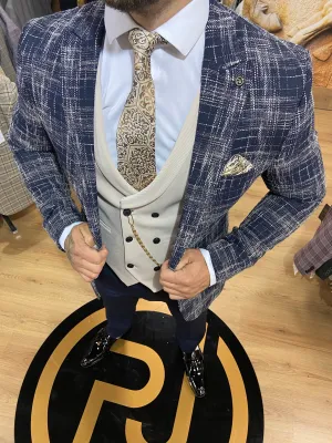 Splash - Navy/Cream 3 Piece Suit