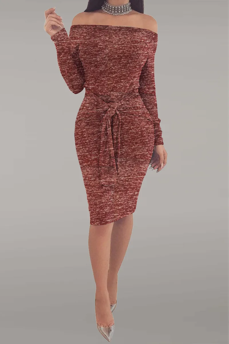 Street Solid Patchwork Off the Shoulder Pencil Skirt Dresses(5 Colors)