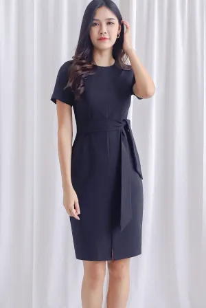 TDC Norella Sleeved Tie Waist Pencil Dress In Black