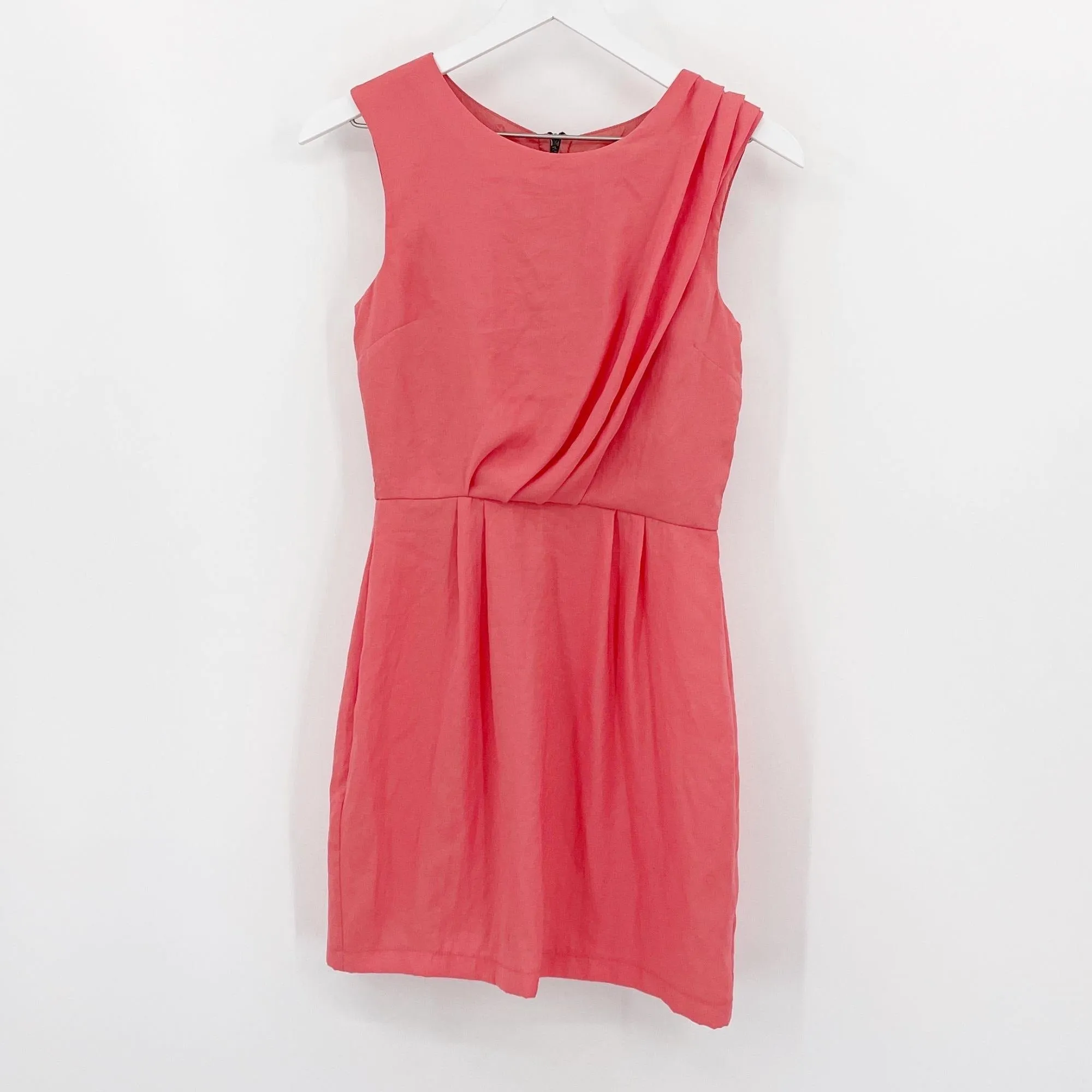Topshop Coral Sleeveless Pleat Sheath Zipper Dress