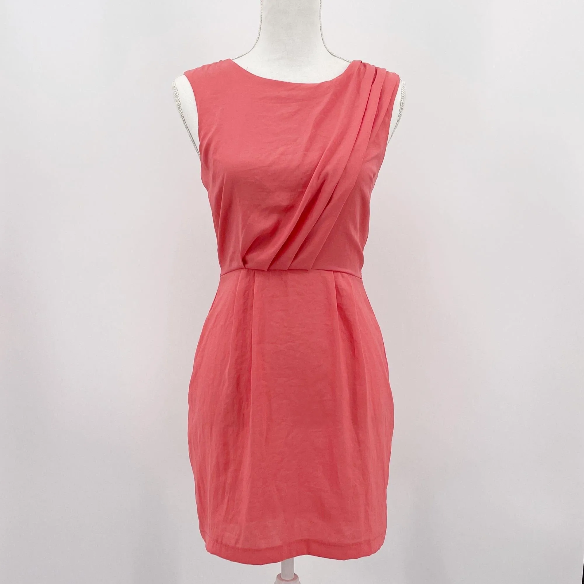 Topshop Coral Sleeveless Pleat Sheath Zipper Dress