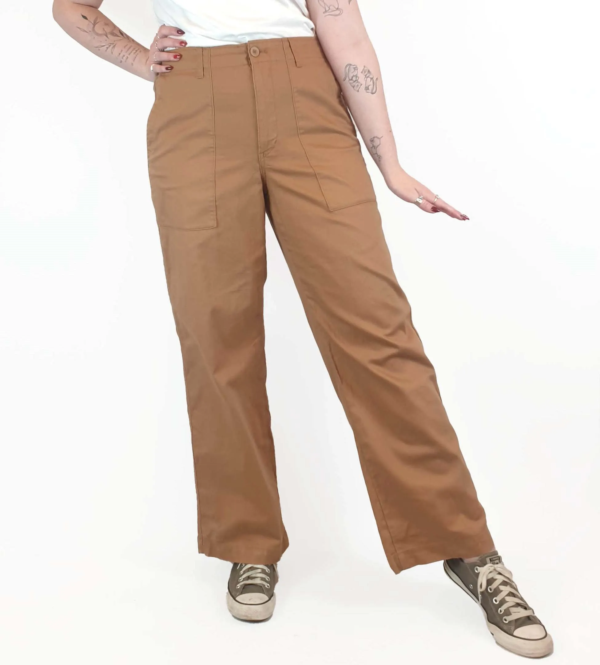 Uniqlo brown cotton straight leg pants size L, best fits 12-14