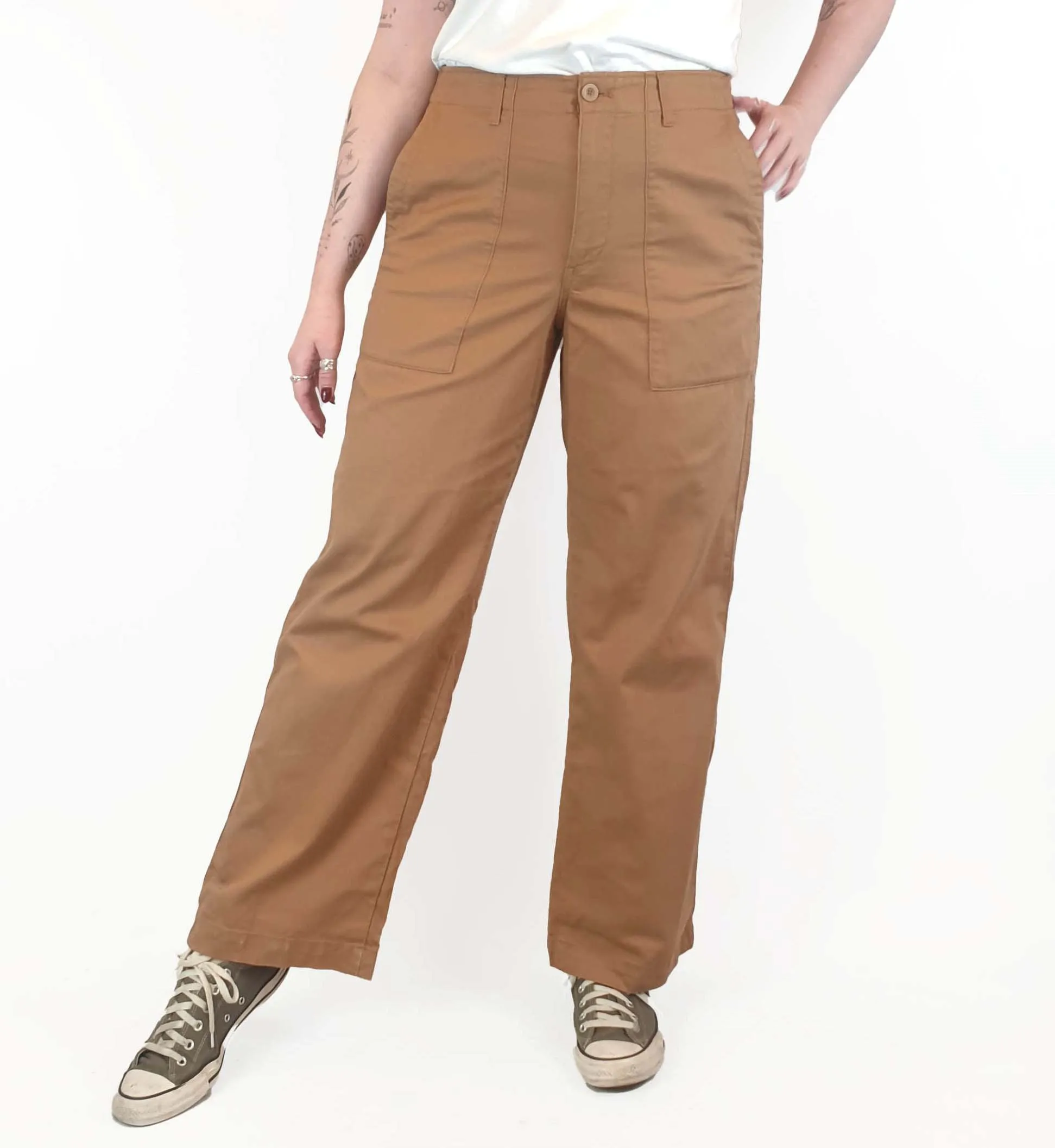 Uniqlo brown cotton straight leg pants size L, best fits 12-14