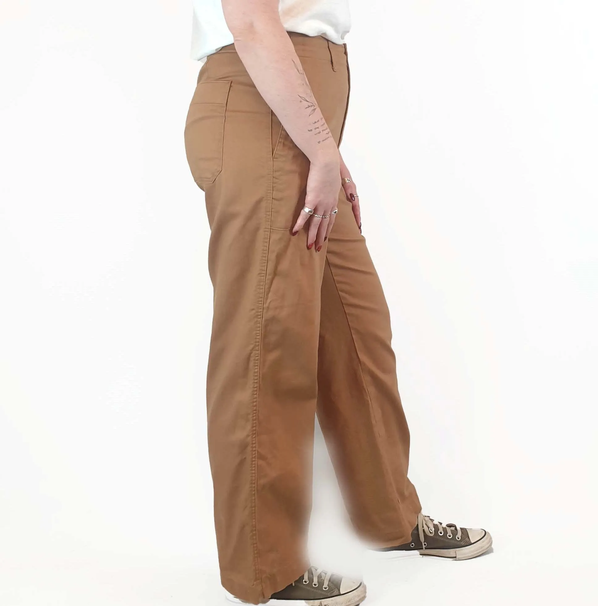 Uniqlo brown cotton straight leg pants size L, best fits 12-14