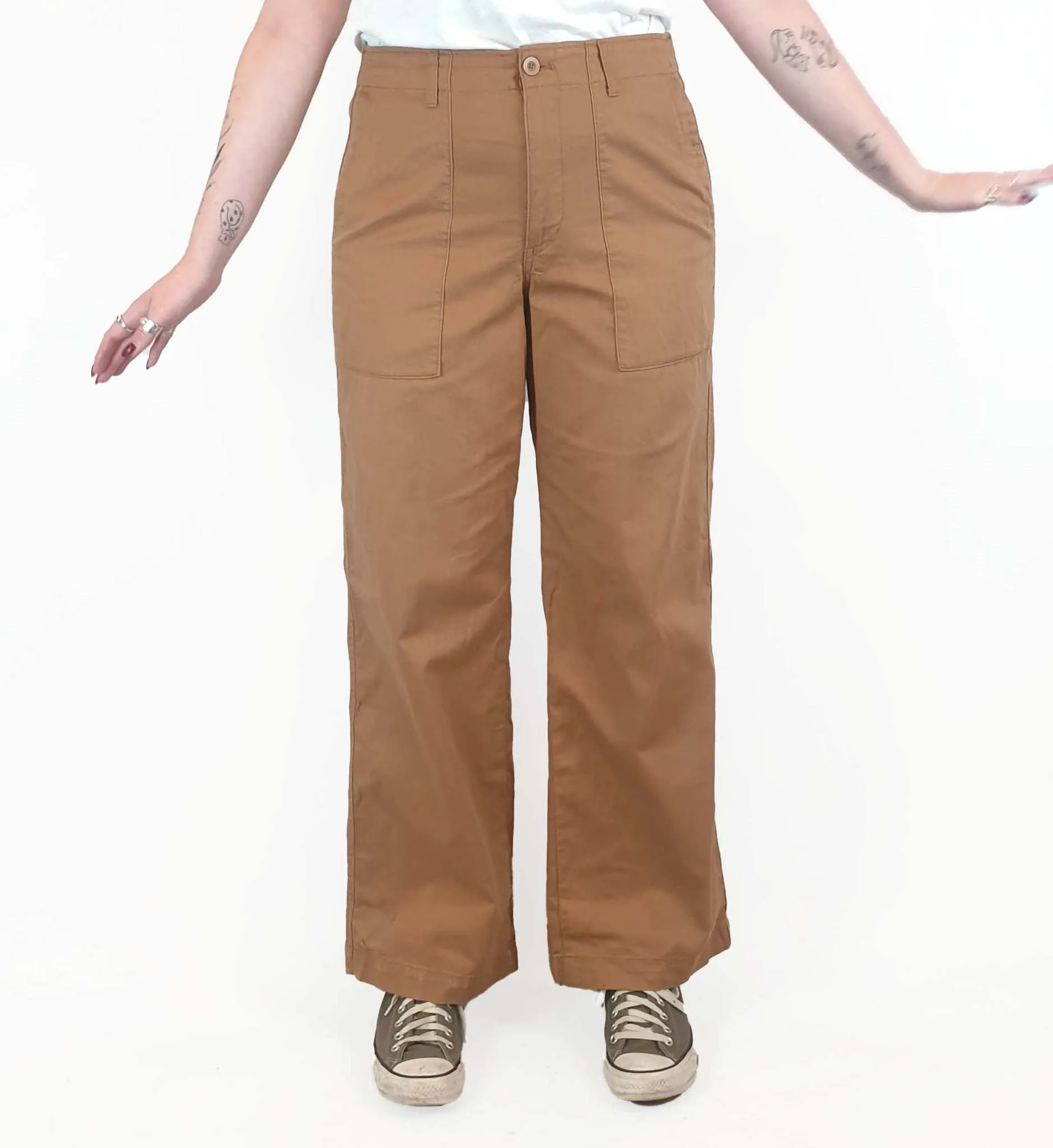 Uniqlo brown cotton straight leg pants size L, best fits 12-14