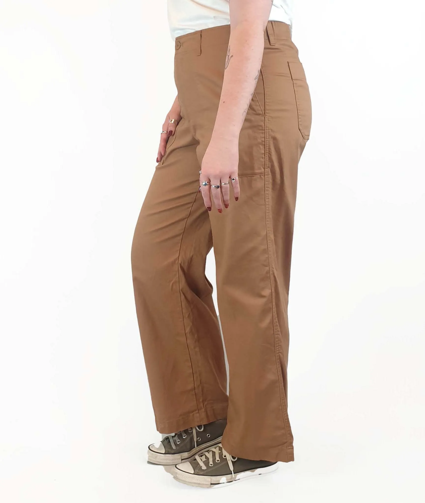 Uniqlo brown cotton straight leg pants size L, best fits 12-14