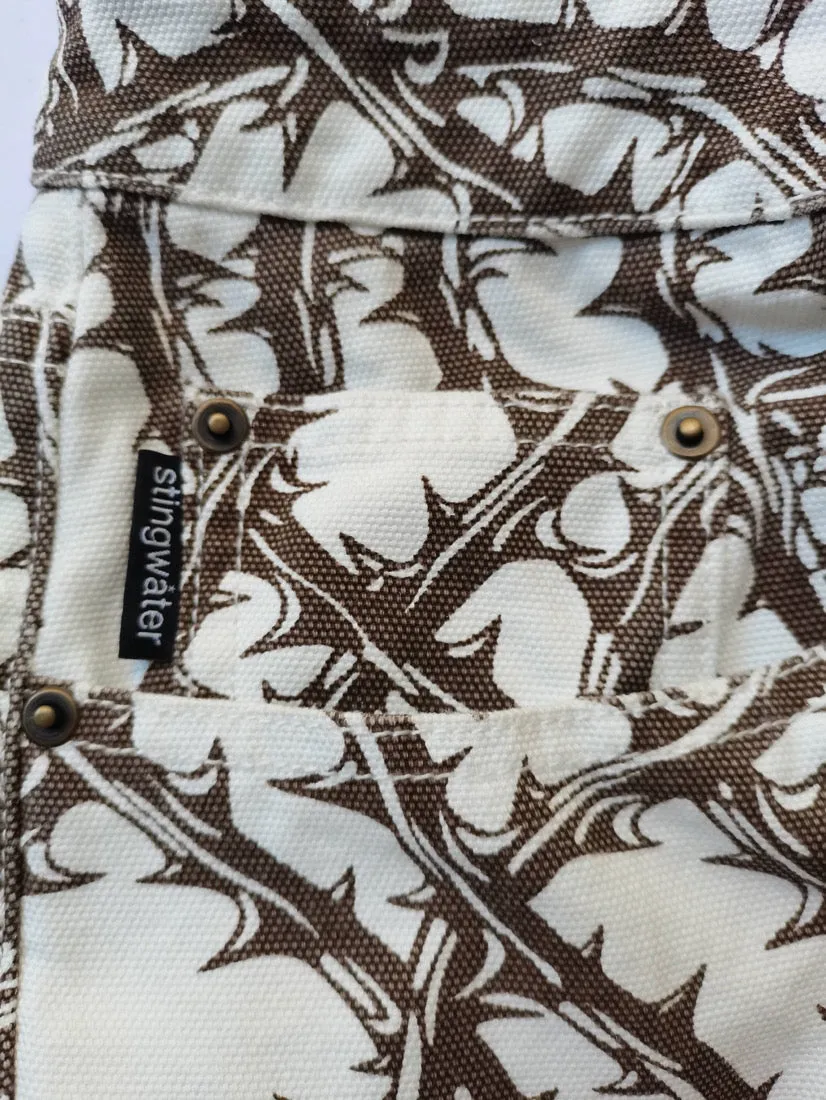 Vegan Suede Double Knee Canvas Pants Thorn Print White