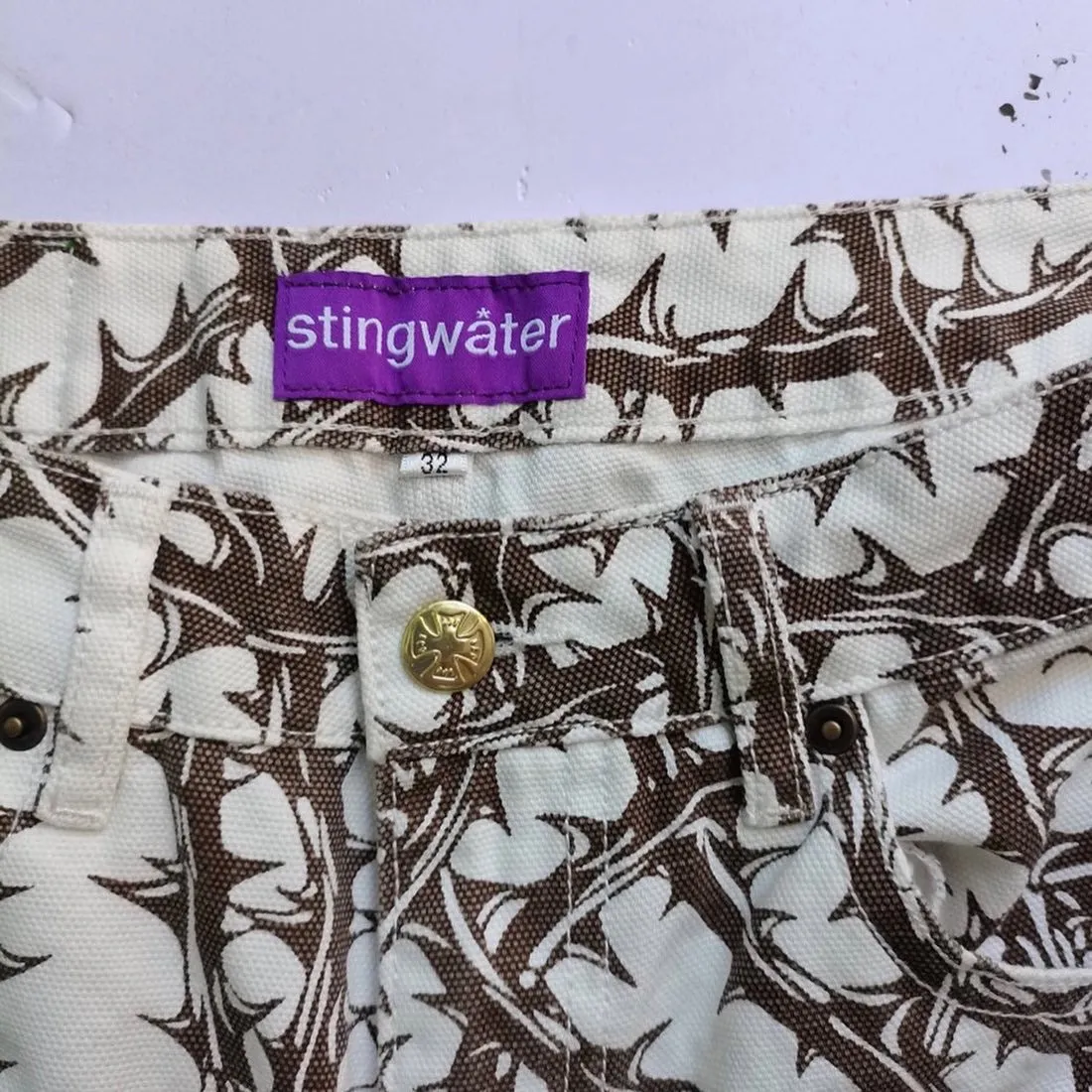 Vegan Suede Double Knee Canvas Pants Thorn Print White