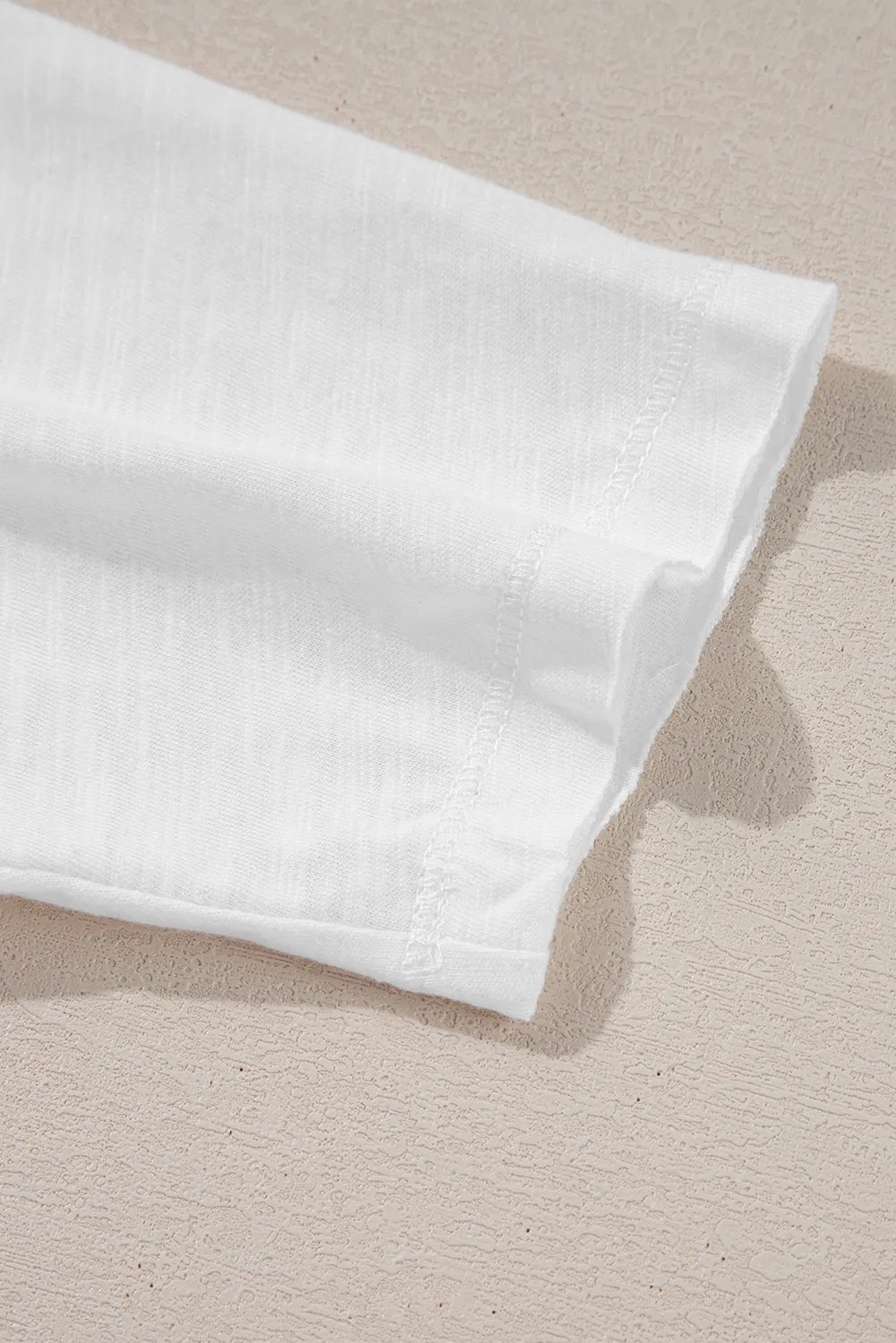 White Snap Button Drawstirng Tie Neck Textured Half Sleeve Shirt
