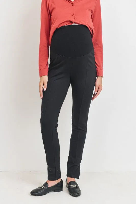 Women's black viscose nylon slim leg over the bump maternity pants