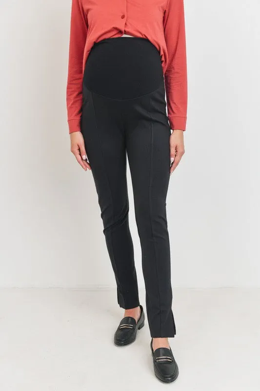 Women's black viscose nylon slim leg over the bump maternity pants