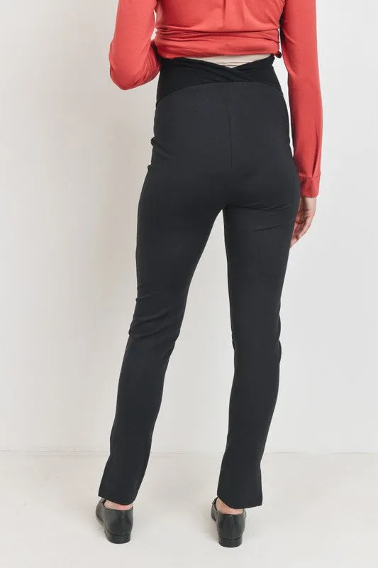 Women's black viscose nylon slim leg over the bump maternity pants